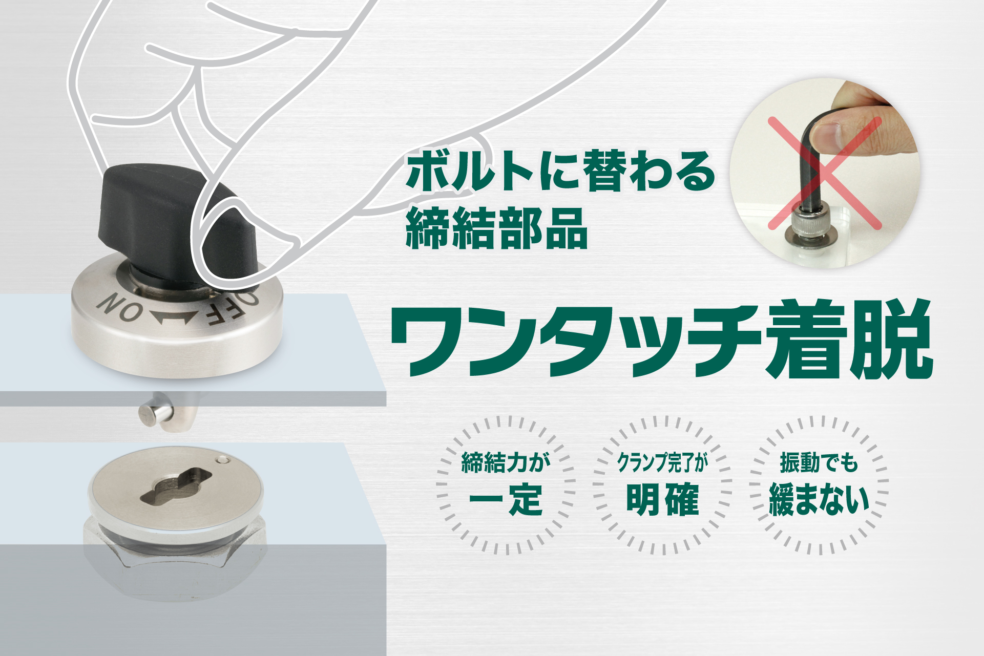 【新製品】シリーズ最強クランプ力！負荷がかかる場所でもしっかり締結。大人気の「ボルトに替わる締結部品 ワンタッチ着脱」に新たなタイプが登場。