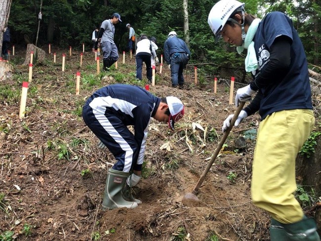 イオンスーパーセンターの寄付の一部は、青森県緑化推進委員会さまによる地域の子どもたちも参加しての森林整備に活用。