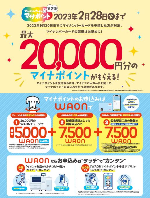 イオンの電子マネー「ＷＡＯＮ」での「マイナポイント第２弾」申込み