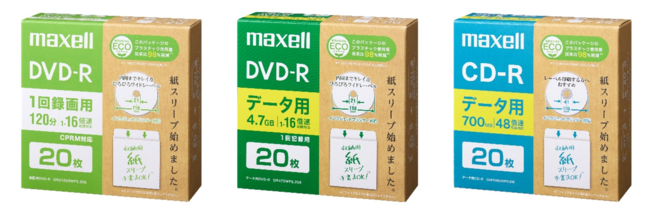 エコパッケージ録画用DVD-R、データ用DVD-R、データ用CD-R