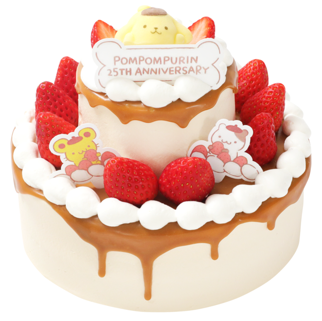 お祝いデザインが再現されたコラボ商品「ポムポムプリンのアニバーサリーケーキ」 7,020円 (税込) ※テイクアウトのみの販売となります。