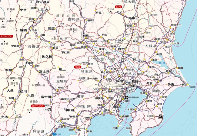 各都市の繋ぐ交通網を分かりやすく、道路と鉄道、航路形状を簡略化