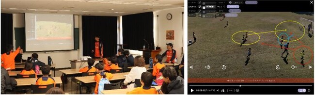 フィードバックを行う渡部コーチ・「SPLYZA Teams」画面 フィードバックを行う渡部コーチ・「SPLYZA Teams」画面