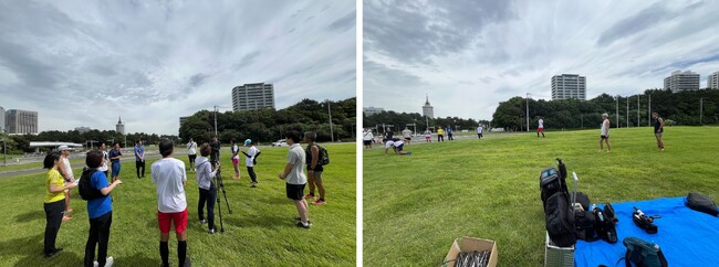 【左写真】開会式後の自己紹介【右写真】模擬プロギングの様子