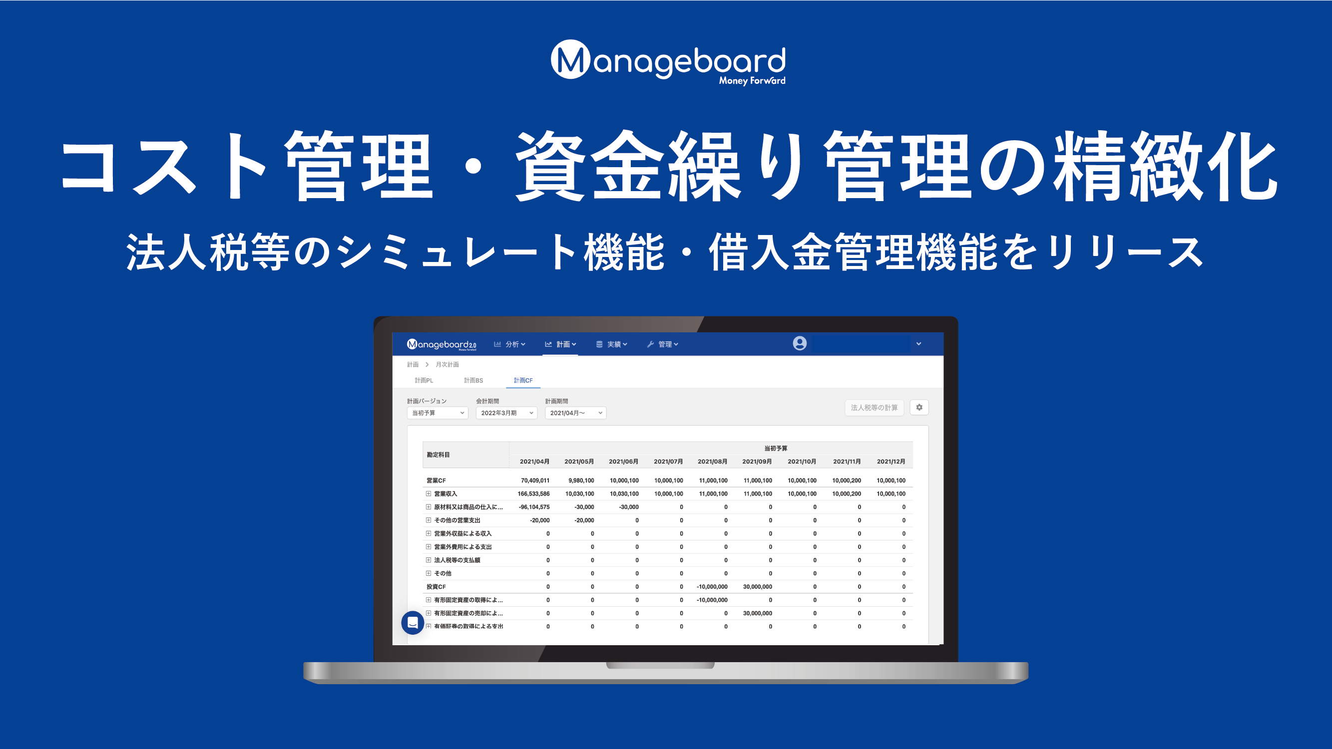 予算管理システム 『Manageboard』、コスト管理・資金繰り管理の