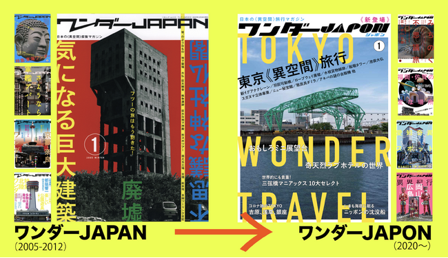 ワンダーJAPANは、2005～2012年の間に20冊、関連本7冊（「ワンダーJAPAN巨大工場総特集号」や「ワンダーWORLD」など）が刊行された。ワンダーJAPONは、第7号が最新号として発売される！