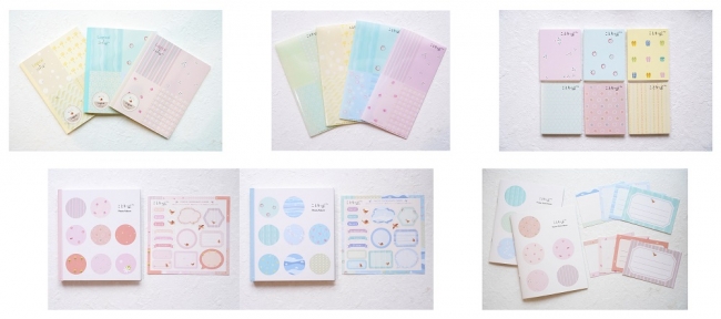 上段左から「旅ノート」「チケットファイル」「付箋」、下段左から「かける～の台紙アルバム」「ポケットアルバム」