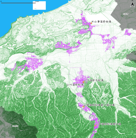 加賀市に存在するマンホールの分布地図：地方都市では、まだ下水道が整備されていない地域も数多くあり、加賀市も例外ではありません。