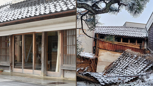 小山屋醤油店｜左：震災前の店舗、右：震災後の麹室のある蔵