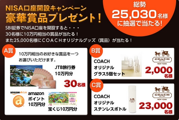 Nisa口座開設キャンペーン 実施のお知らせ 総勢25 030名様に抽選で豪華賞品が当たる 最大10万円相当の賞品をプレゼント 株式会社sbi 証券のプレスリリース