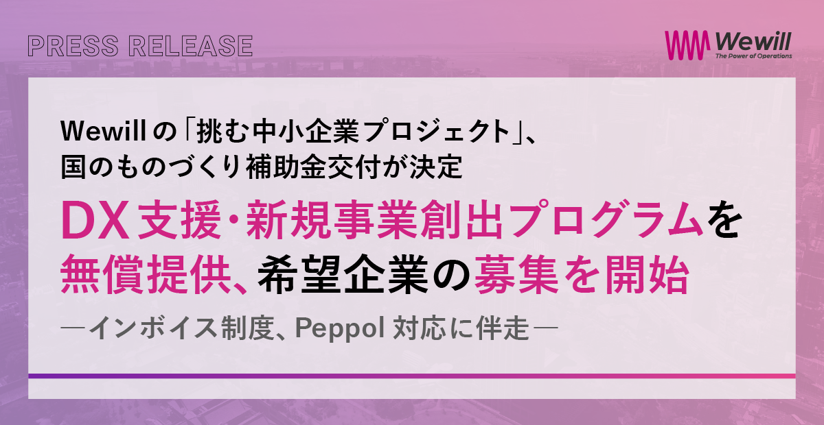 Wewillの「挑む中小企業プロジェクト」、国のものづくり補助金交付が決定 DX支援・新規事業創出プログラム...