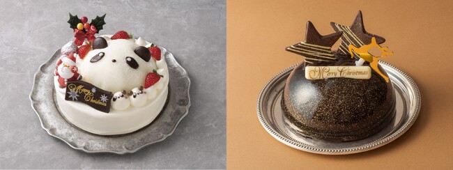 （左）「親子パンダのクリスマスケーキ」（5,400円）ドルチェフェリーチェ（エキュート上野）（右） 「星降る夜空」（4,644円）ユーハイム（エキュート上野）／マイスターシュトュックユーハイム（大宮・品川）