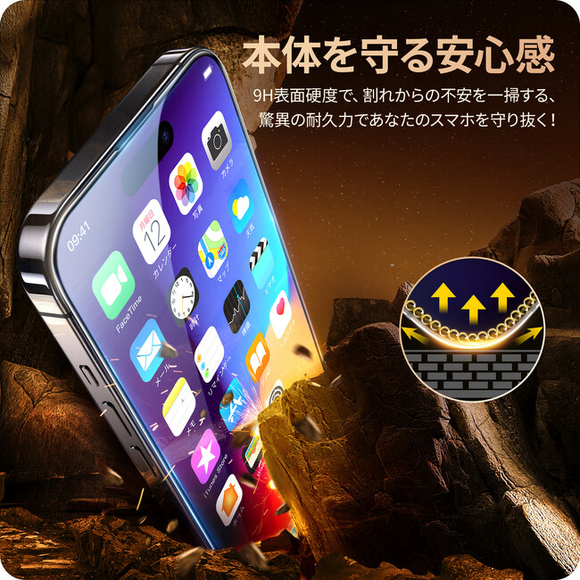 iPhone15高光沢仕様ガラスフィルム-安心感