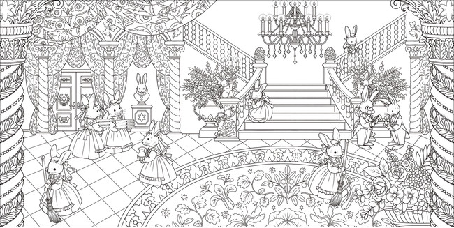 うさぎのメイドが行き交うエントランスホール うさぎのメイドが行き交うエントランスホール