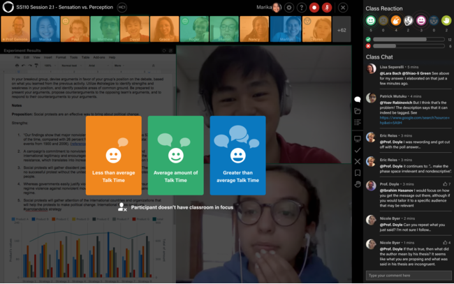 授業はすべてミネルバ独自の会議システムで行われます。個人ごとに授業内の発言時間や内容が可視化され、講師はそれらももとに問いかけを工夫。全参加者が質の高い学びを得られる設計になっています。 授業はすべてミネルバ独自の会議システムで行われます。個人ごとに授業内の発言時間や内容が可視化され、講師はそれらももとに問いかけを工夫。全参加者が質の高い学びを得られる設計になっています。