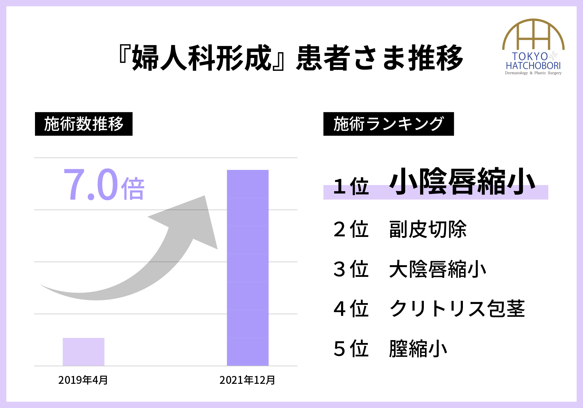 美容医療 フェムテック コンプレックス解消のための 婦人科形成 手術が増加 開院時より手術件数は7倍 トップ施術は 小陰唇縮小 東京八丁堀皮膚科 形成 外科のプレスリリース