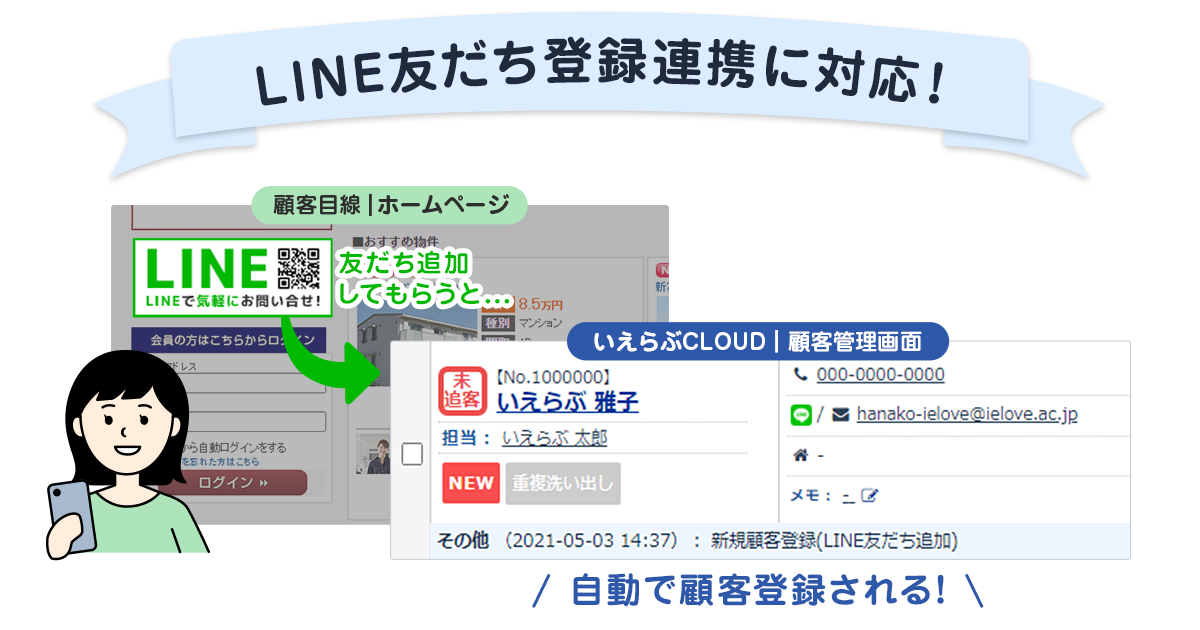 不動産会社向け顧客管理機能 Crm が Line登録から自動追客までを一気通貫にする Line友だち登録連携 に対応 いえらぶのプレスリリース