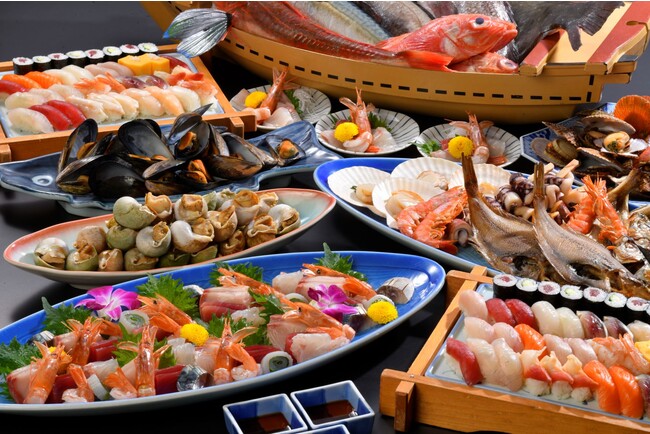 休暇村陸中宮古の食事は「海の幸」と「山の幸」をお好きなだけ味わえるビュッフェスタイルでご用意 休暇村陸中宮古の食事は「海の幸」と「山の幸」をお好きなだけ味わえるビュッフェスタイルでご用意