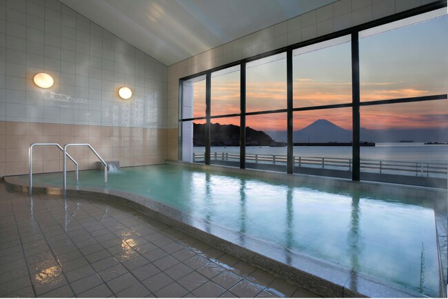 休暇村館山温泉　花海の湯の内湯から望む富士山