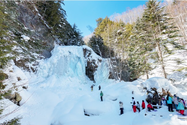 冬にしか目にすることができない「善五郎の滝」の氷瀑