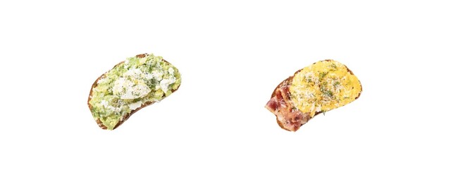 アボカドオープンサンド、ベーコンスクランブルエッグ アボカドオープンサンド、ベーコンスクランブルエッグ