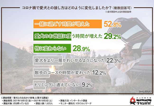 愛犬とのお出かけ事情 楽しいけれど大変なことも 気にせず楽しめるのはキャンプ場 犬を飼っている方 1 000名に調査 株式会社インテビューのプレスリリース