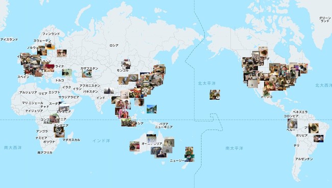 2019 年世界中からの投稿があった様子（おにぎりアクショングローバルマップ）