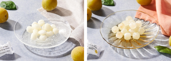 ▲(左から)「梅干しから生まれた 梅酢あめ」「梅干しから生まれた 梅酢あめ(梅のペースト入り)」 ▲(左から)「梅干しから生まれた 梅酢あめ」「梅干しから生まれた 梅酢あめ(梅のペースト入り)」