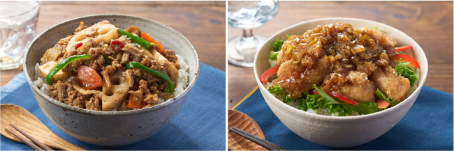 ▲Kit Oisix「栗原心平きのこ軸オイルのあんかけそぼろ丼」(左)、Kit Oisix「栗原心平の長ねぎまるごと油淋鶏丼」 ▲Kit Oisix「栗原心平きのこ軸オイルのあんかけそぼろ丼」(左)、Kit Oisix「栗原心平の長ねぎまるごと油淋鶏丼」