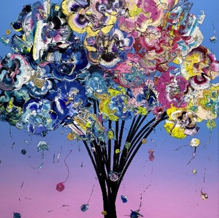 奥田雄太《Abstract Bouquet 220523 (Blue Gradation x Pink)》2022／AcrylicAcrylic, pigment ink on canvas／91 x 91 x 3 cm