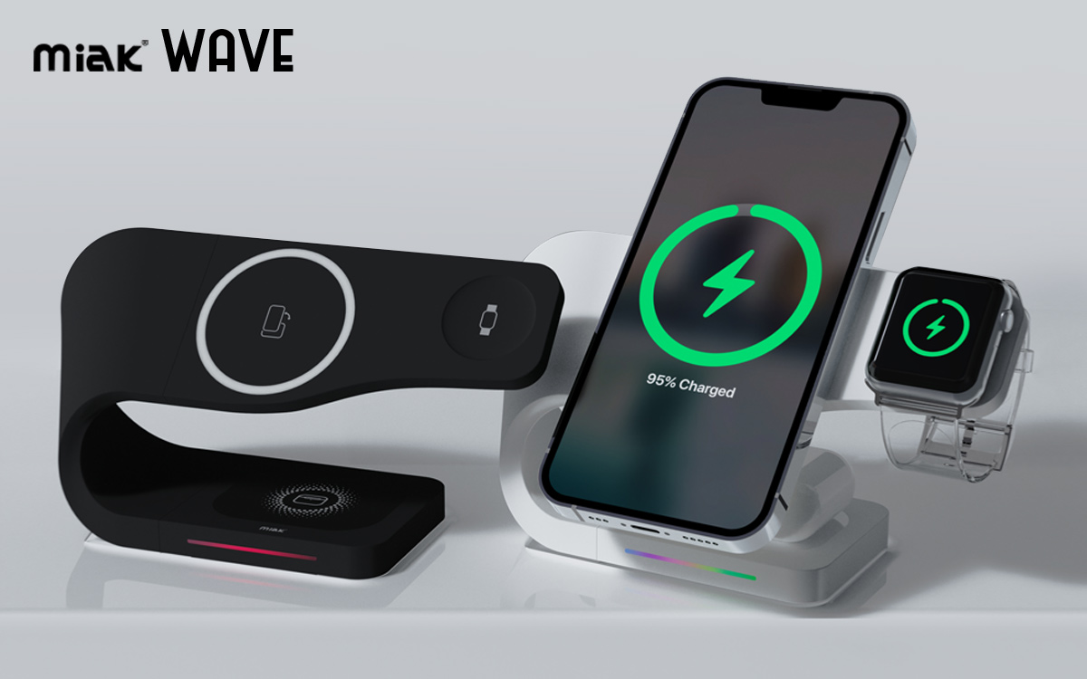 miak、iPhone・Apple Watch・AirPodsを同時充電する「3in1 Wave ワイヤレス充電スタンド 」発売｜ロア・インターナショナルのプレスリリース