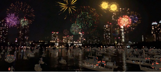 夜のAR・東京湾に花火が打ち上がる 夜のAR・東京湾に花火が打ち上がる