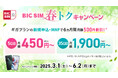 【BIC SIM】月額料金の割引で6ヵ月間5ギガ450円~利用可能!ビックカメラグループ店舗の契約でビックポイントを最大15,000ポイント還元