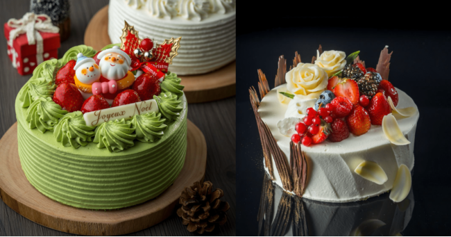 左)サンタのクリスマスケーキ、右)プレミアムクリスマスケーキ 左)サンタのクリスマスケーキ、右)プレミアムクリスマスケーキ
