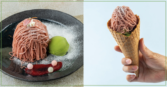 左)和もんぶらん 桜、右)和もんぶらんソフト 桜 抹茶 左)和もんぶらん 桜、右)和もんぶらんソフト 桜 抹茶