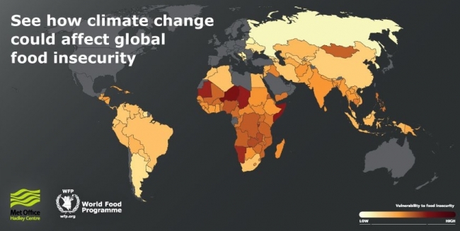 世界の食糧不安と気候変動に対する脆弱性マップ