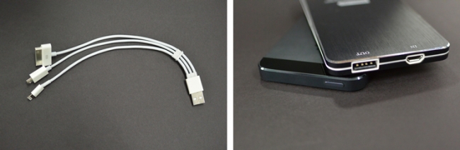 USB対応の三又コネクタ付属／スマートフォンとほぼ同サイズ／超薄型スリムボディ