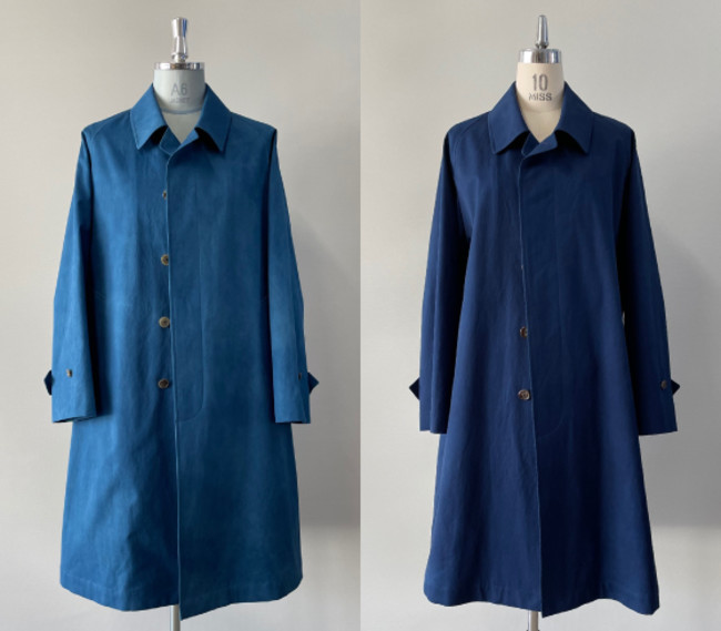 「本藍染コート」 空色(左）、藍色（右）