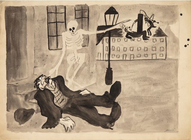 Doden og drankeren（1908, Robert Storm Petersen）（死と酔っぱらい）（コペンハーゲン国立美術館所蔵）