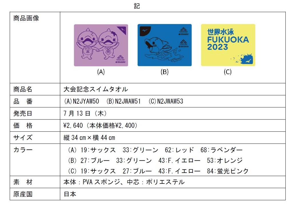 世界水泳2023福岡大会＆世界マスターズ水泳2023九州大会」大会記念品