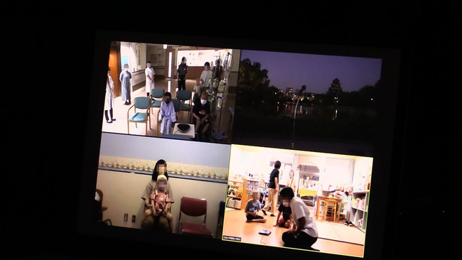広島大学病院に入院中の子どもたちとつながった中継画面