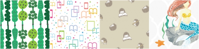 左から「jungle」「colorful dots」「Puboo（パブー）」「人魚」のブックカバーデザイン