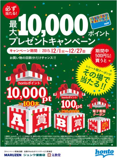 書籍 通販 電子書籍のハイブリッド型書店サービス Honto ハズレなし その場で当たる 最大10 000ポイントプレゼントキャンペーン 15年12月1日 火 から12月27日 日 まで Hontopr事務局のプレスリリース