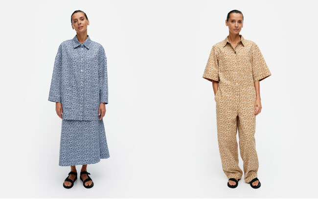 (左) Unikko ジャケット ￥66,000 Unikko スカート ￥48,400 (右)Unikko オールインワン ￥66,000