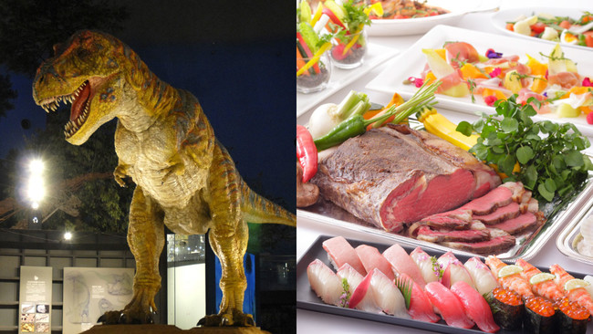 （左）福井県立恐竜博物館イメージ、（右）バイキング料理イメージ