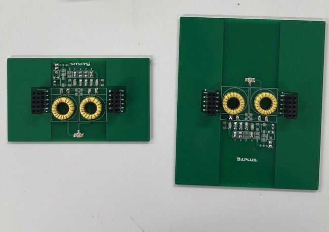 左：電極A：50×25電極（基板サイズ：85×50mm）／右：電極B：100×25電極（基板サイズ：85×100mm）