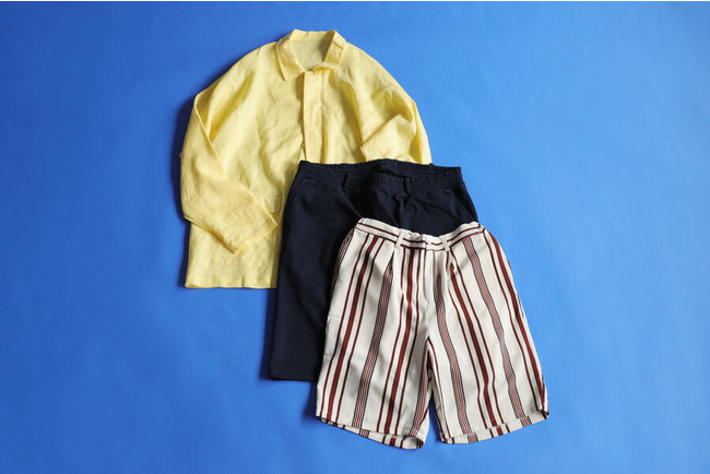 BSU-0019M　リネンジャケット　￥6,930 ZU-00014　ストライプハーフパンツ　￥3,960 ZA-00049　ハーフパンツ　￥2,970