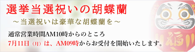 第26回参議院議員選挙 の投開票後 すぐに胡蝶蘭を配送できるよう 7月11日 月 は営業時間を早めて朝9時から対応いたします ワークゲート株式会社のプレスリリース