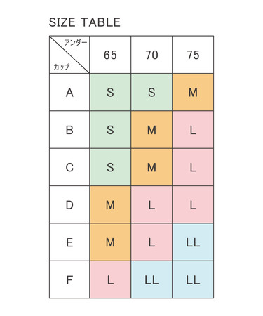 ［364ブラ］サイズ表