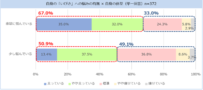 自身のいびきへの悩みと体系 自身のいびきへの悩みと体系